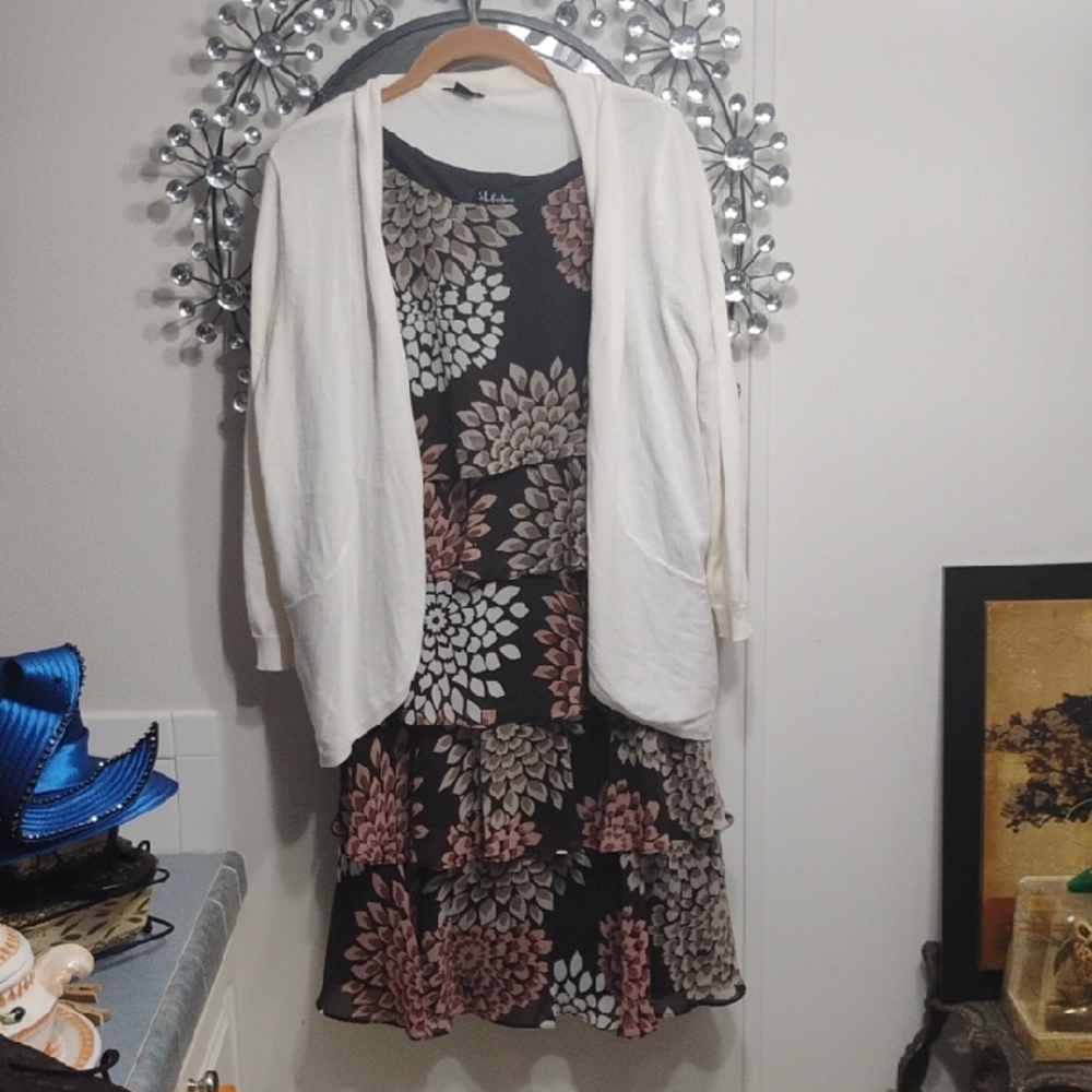 S.L. Fashions Brown and Cream Dress